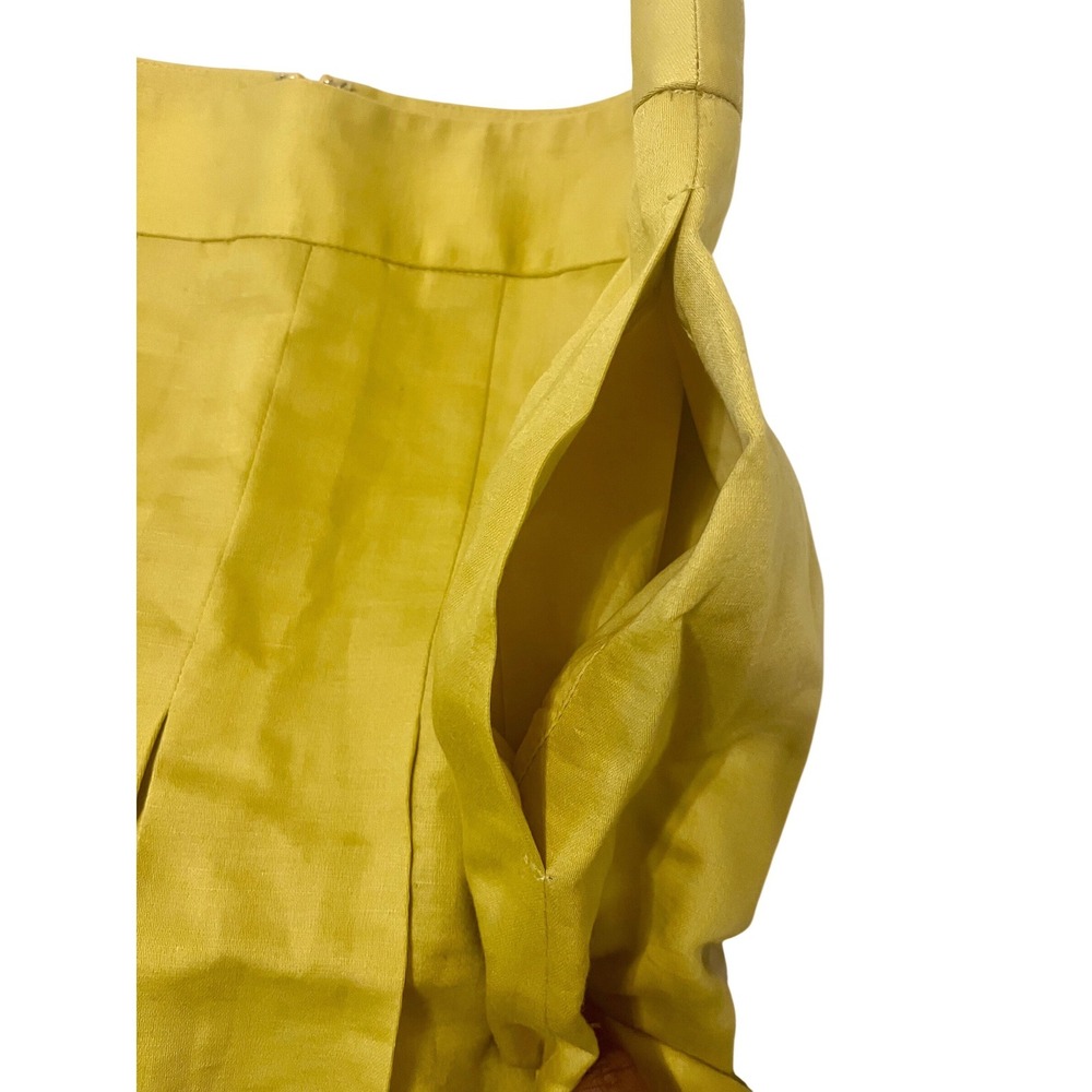 Banana Republic Chartreuse Pleated Skirt Size 10 Linen Blend Knee Length - Picture 5 of 8